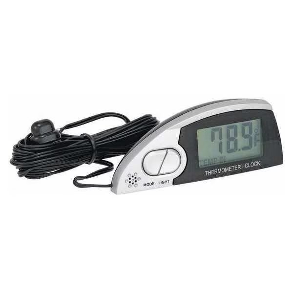 In/Out Thermometer/Clock, Lighted, Silver, Bell, Mfr#: 37035-8