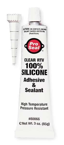 Waterproof RTV Silicone Sealant, 3 oz, Clear, Temp Range -75 to 500 Degrees F, Pro Seal, Mfr#: 80066