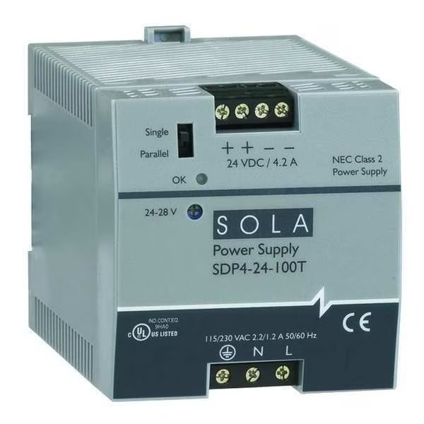 DC Power Supply, 176/264V AC; 85/132V AC, 24/28V DC, 100W, 3.8A, DIN Rail, Solahd, Mfr#: SDP424100LT