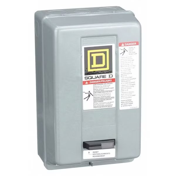 Nonreversing Magnetic Motor Starter, 1 NEMA Rating, 120V AC, 3 Poles, No Auxiliary Contacts, Square D, Mfr#: 8536SBG2V02S