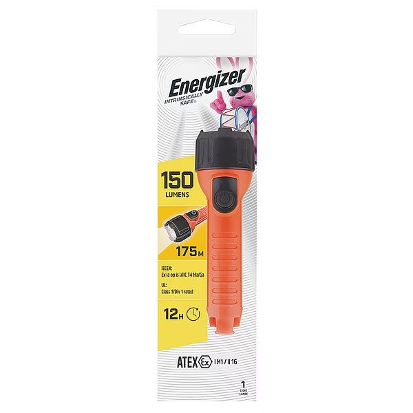 Orange No Led Industrial Handheld Flashlight, AA, 40 lm, Energizer, Mfr#: ENISHH21E