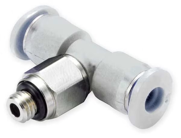 Barbed, Threaded Swivel Tee, 1/4 in Tube Size, Brass (Threaded Body); PBT (Body), Gray, 10 PK, Norgren, Mfr#: M24670410