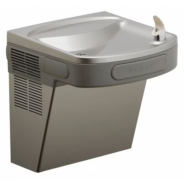 Single Drinking Fountain, On-Wall, Non-Filtered, Refrigerated, Front Pushbar, 19-7/8 in H, Gray, Elkay, Mfr#: EZS8L