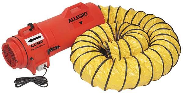 Confined Space Fan, Axial, Blower/Fan Speed 3,200 RPM, 25 ft Duct, 8 in Duct Dia, Allegro Industries, Mfr#: 9533-25