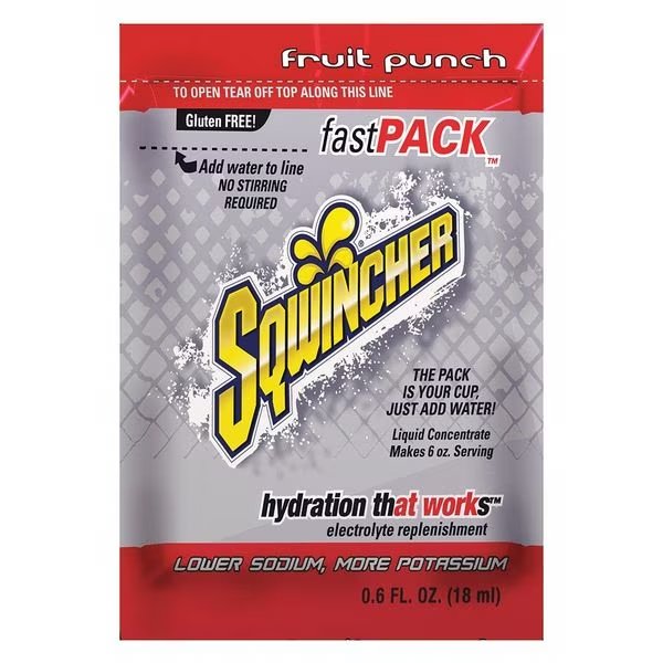 Sports Drink Mix, 0.6 oz., Liquid Concentrate, Regular, Fruit Punch, 50 PK, Sqwincher, Mfr#: 159015305