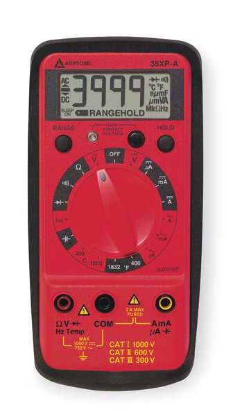 Digital Multimeter, 750 Max. AC Volts, 1,000 Max. DC Volts, 2 Max. AC Amps, 2 Max. DC Amps, Amprobe, Mfr#: 35XP-A
