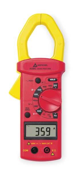Clamp Meter, LCD, 600 A, 1.6 in (41 mm) Jaw Capacity, Cat III 300V Safety Rating, Amprobe, Mfr#: AC68C