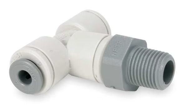 Push-to-Connect, Threaded Swivel Branch Tee, 1/4 in Tube Size, Polypropylene, White, 10 PK, John Guest, Mfr#: PP100821W-PK10