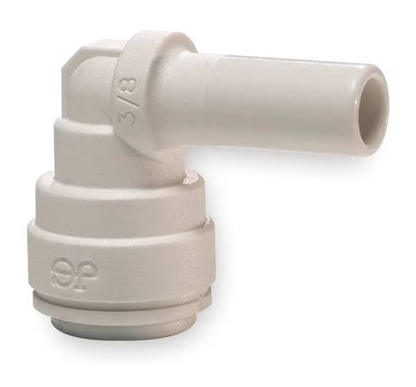 Barbed, Push-to-Connect Plug-In Elbow, 3/8 in Tube Size, Polypropylene, White, 10 PK, John Guest, Mfr#: PP221212W-PK10