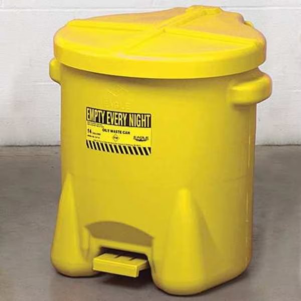 Oily Waste Can, 14 Gal., Poly, Yellow, Eagle Mfg, Mfr#: 937FLY