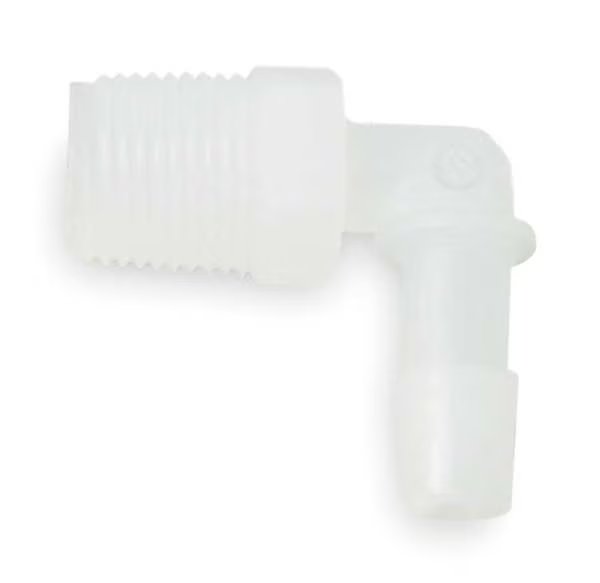 Elbow, Thread To Barb, PVDC, 1/2 In, PK5, Eldon James, Mfr#: L8-8NK