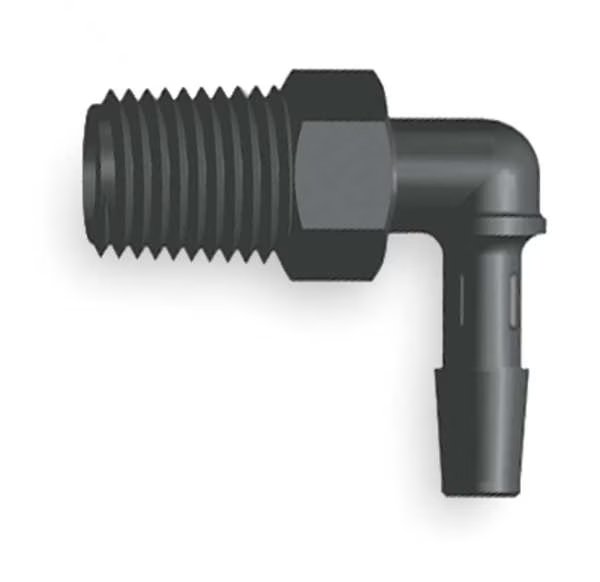 Elbow, Threaded, Nylon, 1/4 In NPT, PK10, Eldon James, Mfr#: L4-3BN