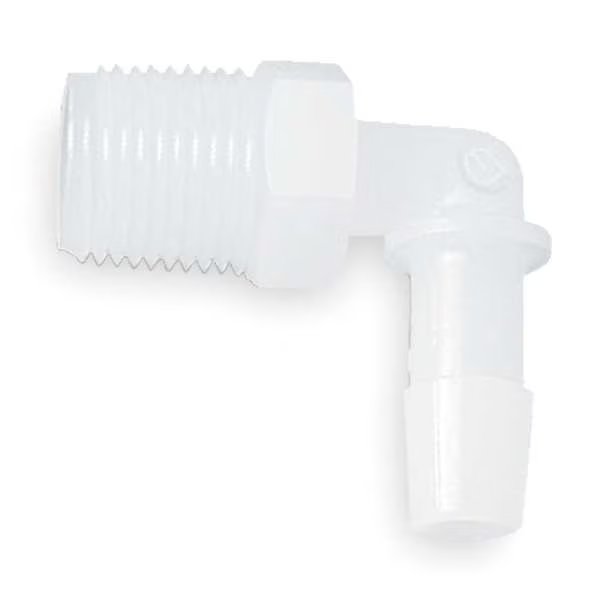Elbow, Thread To Barb, Poly, 1/4 In, PK10, Eldon James, Mfr#: L4-4HDPE