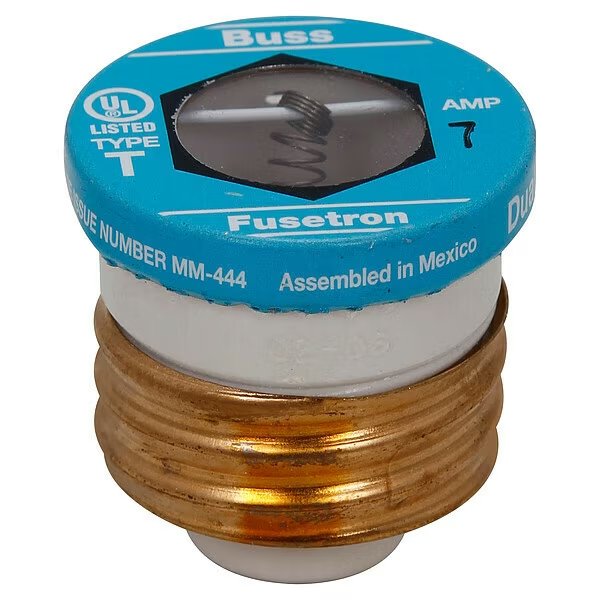 Plug Fuse, T Series, Time-Delay, 7A, 125V AC, Indicating, 10kA at 125V AC, 4 PK, Eaton Bussmann, Mfr#: T-7