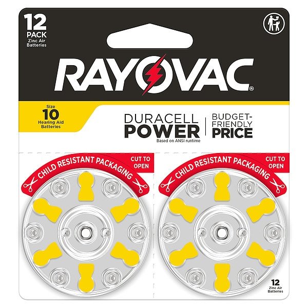 Hearing Aid BATT, 1.4V DC, 100 mAh CA, PK12, Rayovac, Mfr#: 10CR-12ROVUS