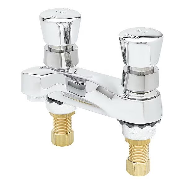 Metering 4" Mount, 2 Hole Low Arc Bathroom Faucet, Polished chrome, T&S Brass, Mfr#: B-0831