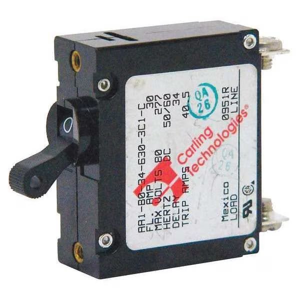 Circuit Breaker, A Series, 50A, 1 Pole, 125V AC, 1.5kA at 120/240V AC, Medium Curve, Carling Technologies, Mfr#: AA1-B0-34-650 -5D1-I