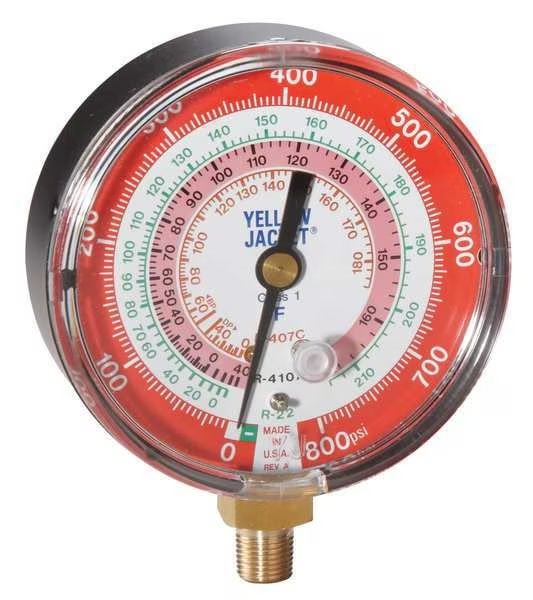 Gauge, 3 1/8In Dia, High Side, Red, 800 psi, Yellow Jacket, Mfr#: 49133