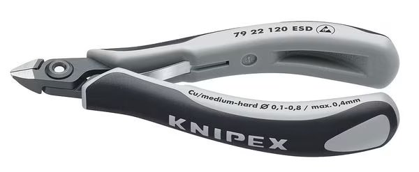4-3/4" Precision Electronics Side Cutter, ESD, Ergonomic Grip, Knipex, Mfr#: 79 22 120 ESD