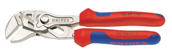 6 in Straight Jaw Plier Wrench Smooth, Bi-Material Grip, Knipex, Mfr#: 86 05 150 S02