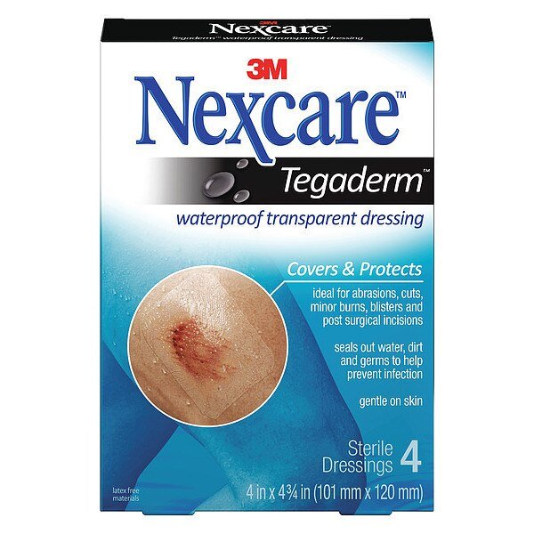 Waterproof Dressing, 4 x 4.75", PK12, Nexcare, Mfr#: H1626