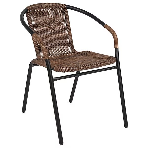 Lila 4 Pack Medium Brown Rattan Indoor-Outdoor Restaurant Stack Chair, Flash Furniture, Mfr#: 4-TLH-037-DK-BN-GG