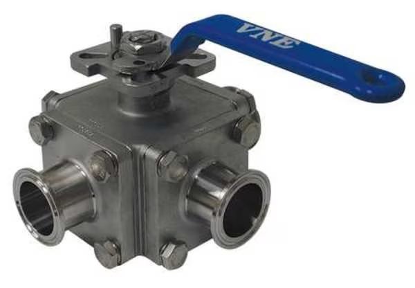 1-1/2" Clamp Stainless Steel Sanitary Ball Valve 3-Way, Vne, Mfr#: EG93CCC-61.5