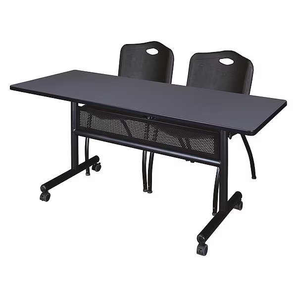 Rectangle FlipTop Table, 60" W, 29" H, Laminate Top, Gray, Kobe, Mfr#: MKFTM6024GY47BK