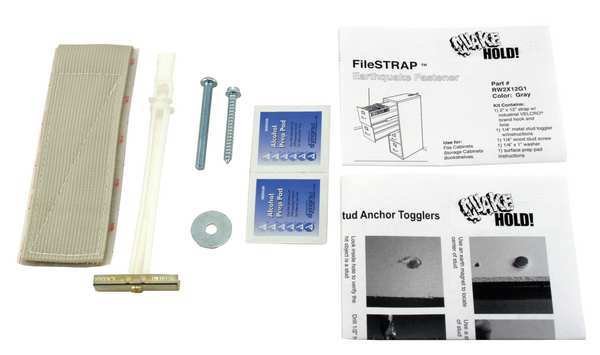 File Cabinet Fastener Strap, Gray, Quakehold!, Mfr#: RW.2X12.G.1
