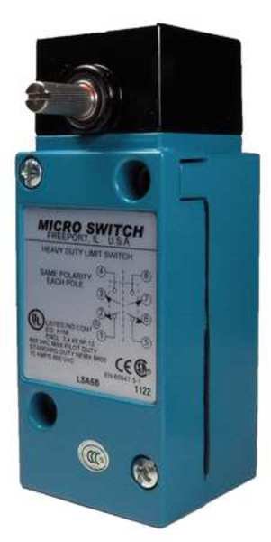 Heavy Duty Limit Switch, No Lever, Rotary, 2NC/2NO, 10A @ 600V AC, Actuator Location: Side, Honeywell, Mfr#: LSM4N