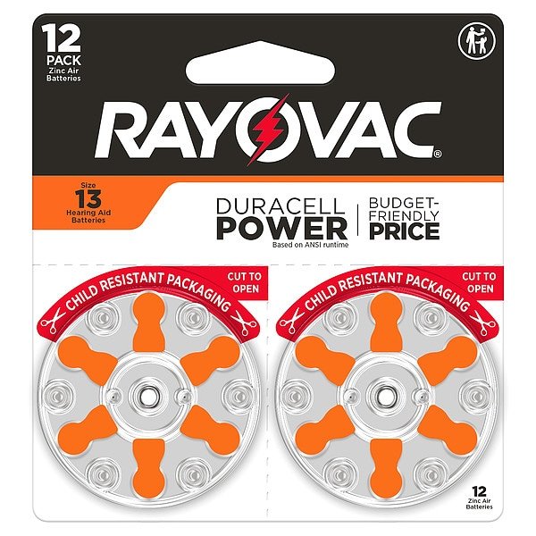 Hearing Aid BATT, 1.4V DC, 300 mAh CA, PK12, Rayovac, Mfr#: 13CR-12ROVUS