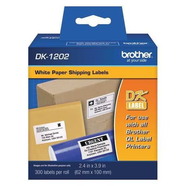 Printer Label, Black/White, Labels/Roll: 300, Brother, Mfr#: DK1202