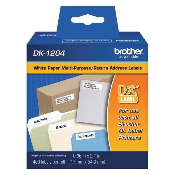 Label, Black/White, Labels/Roll: 400, Brother, Mfr#: DK1204