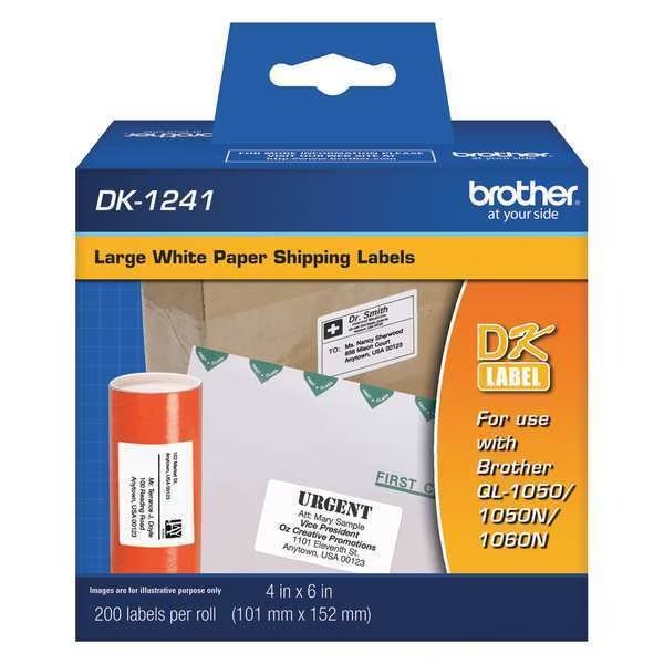 Printer Label, Black/White, Labels/Roll: 200, Brother, Mfr#: DK1241