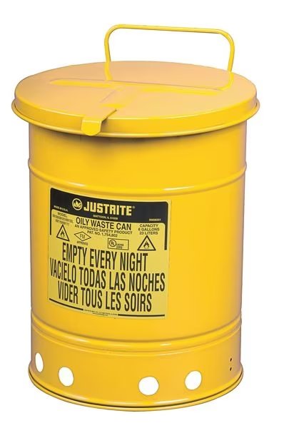 Oily Waste Can, 21 Gal., Steel, Yellow, Justrite, Mfr#: 09711