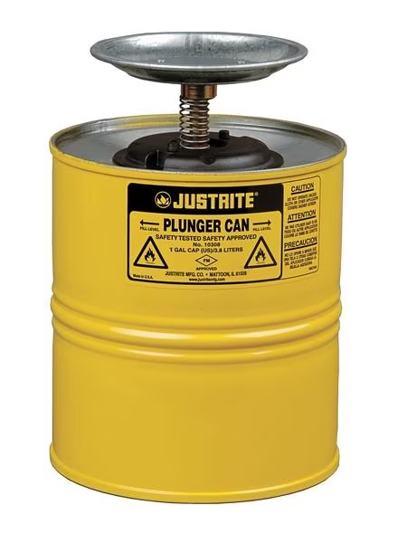 Plunger Can, 1 Gal., Steel, Yellow, Justrite, Mfr#: 10318
