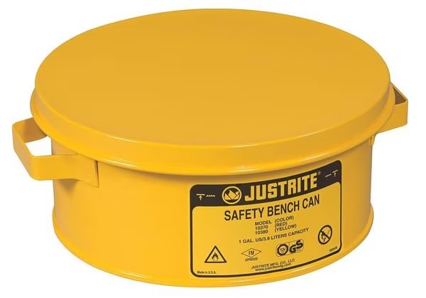 Bench Can, 1 Gal., Steel, Yellow, Justrite, Mfr#: 10385