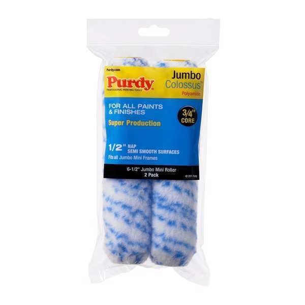6-1/2" Mini Paint Roller Cover, 1/2" Nap, Polyamide, 2 PK, Purdy, Mfr#: 14G626033