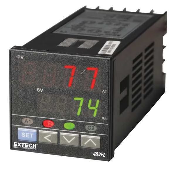 Temperature PID Controller, 1/16 DIN, 5A, Extech, Mfr#: 48VFL11