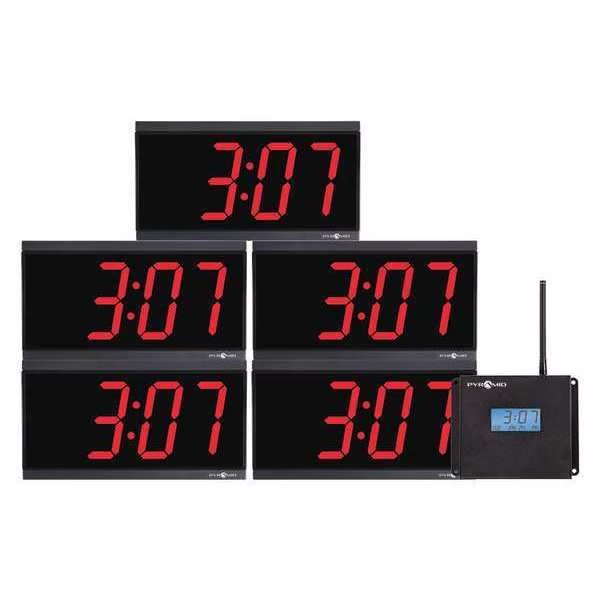 11-1/2" Digital Wireless Synchronized Clock Bundle, Black, Pyramid, Mfr#: WSCBD-5
