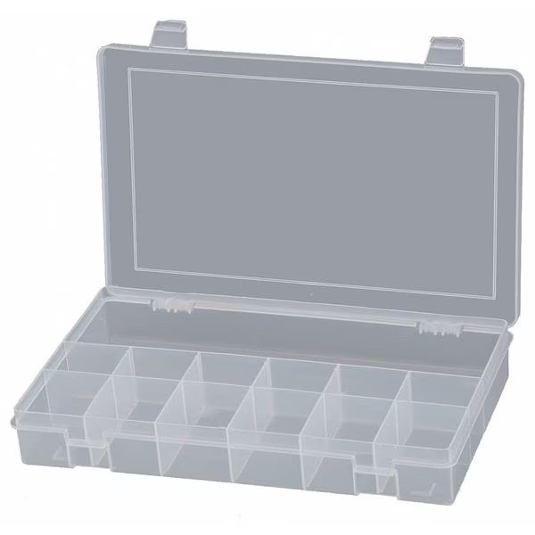 Compartment Box with 13 compartments, Plastic, 1-3/4" H x 10-13/16 in W, Durham Mfg, Mfr#: SP13-CLEAR
