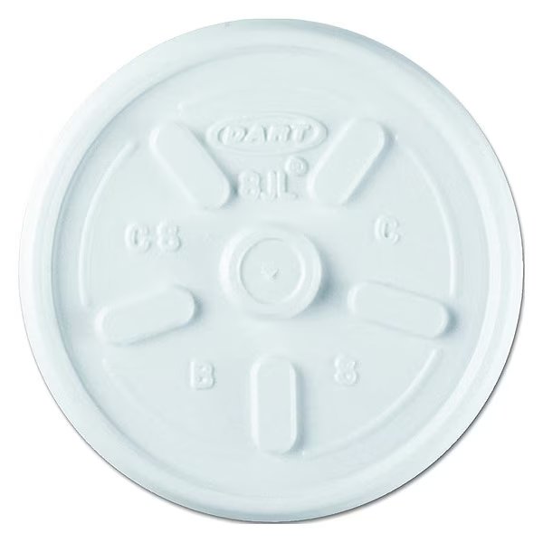Lid for 8 oz. Hot Cup, Flat, Vented, White, Pk1000, Dart, Mfr#: 8JL