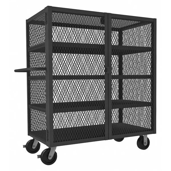 Dual-Latch Welded Mesh Security Cart with Fixed Shelves 2,000 lb Capacity, 26 in W x 54 1/2 in L x, EnjoyTool Select, Mfr#: HTL-2448-DD-4-95