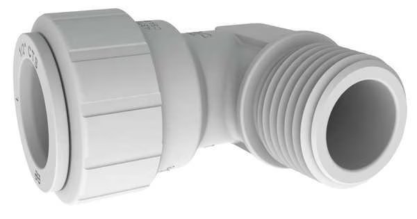 Push-to-Connect, Threaded Male Fixed Elbow, 1/2 in Tube Size, Plastic, White, John Guest, Mfr#: PSEI482024