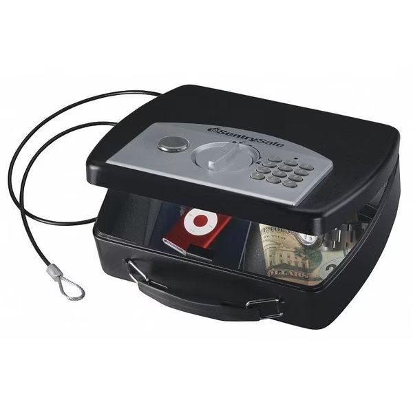 Compact Safe, 0.08 cu ft, 3 lb, Electronic with Delay Mode, Override Key Lock, Sentry Safe, Mfr#: P008E