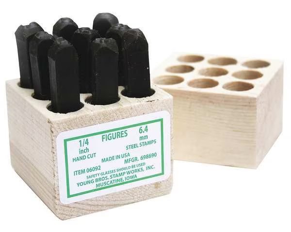 Hand Cut Number Set, 3/32inH, Gothic, Steel, Young Bros Stamp Works, Mfr#: 02092