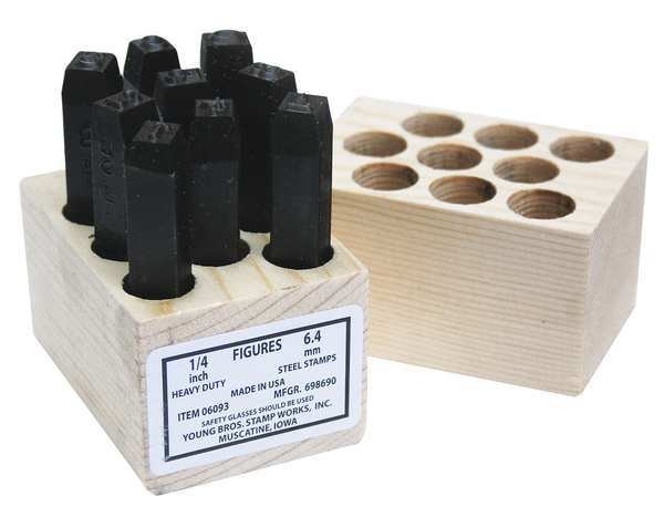 Heavy Duty Number Set, 1/16in H, Gothic, Young Bros Stamp Works, Mfr#: 01093