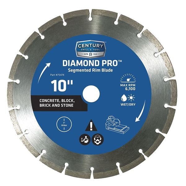 Diamond Rim Blade, Segmented, 10", Century Drill & Tool, Mfr#: 75474