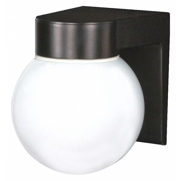 1-Light - 8in. - Utility Wall Mount - With White Glass Globe - Black Finish, Nuvo, Mfr#: SF77-140