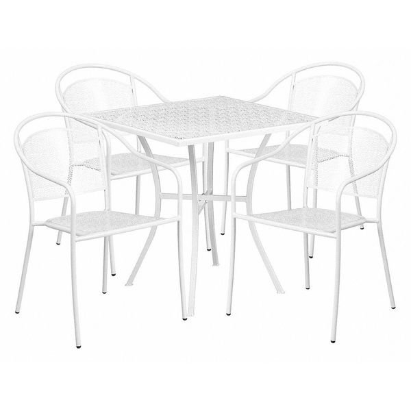 28" Square White Steel Patio Table with 4 Chairs, Flash Furniture, Mfr#: CO-28SQ-03CHR4-WH-GG